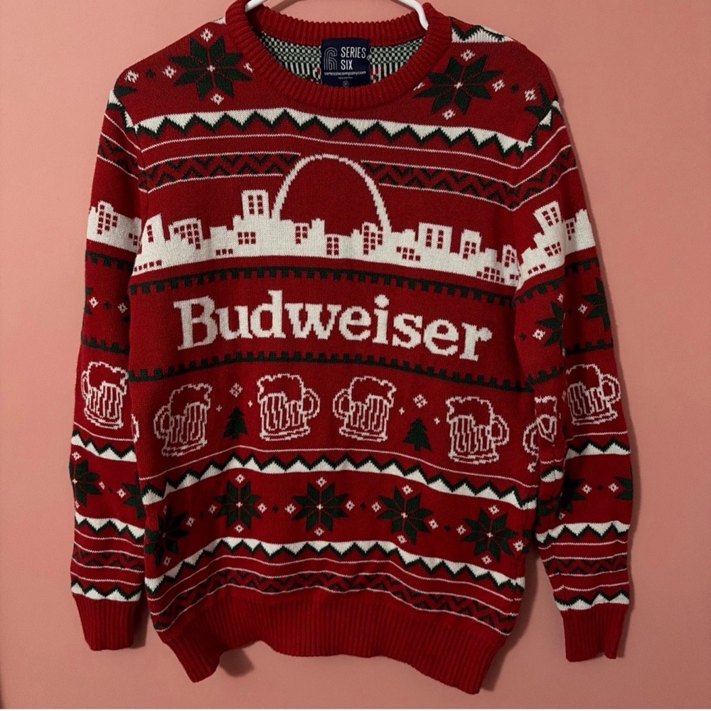 Budweiser Series 6 St. Louis Arch Festive Christmas Sweater EUC